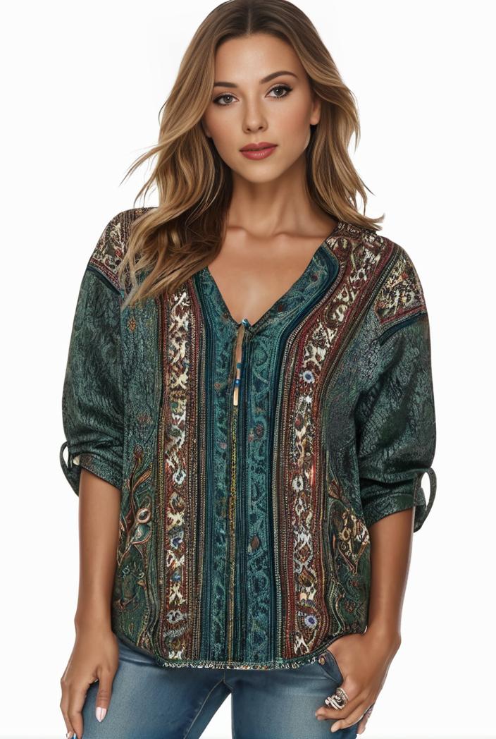 plus size boho top women s plus allover paisley print half sleeve v neck slight stretch top 134807