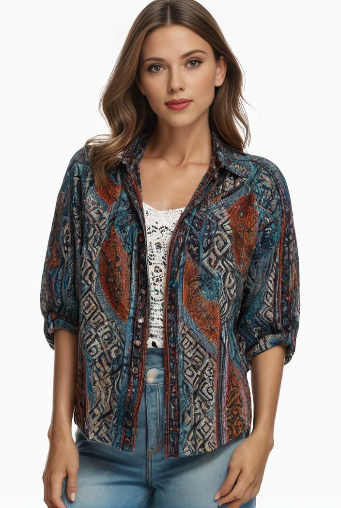 plus size boho top women s plus allover paisley print half sleeve v neck slight stretch top 134811