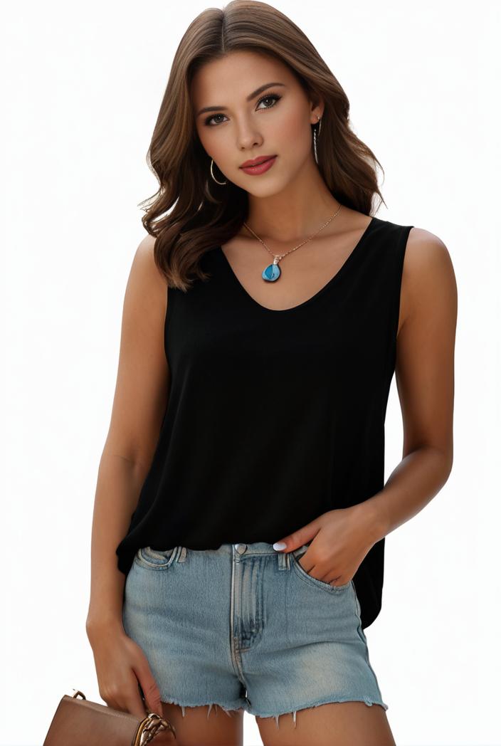 plus size casual tank top women s plus solid square neck pleated medium stretch tank top 135530