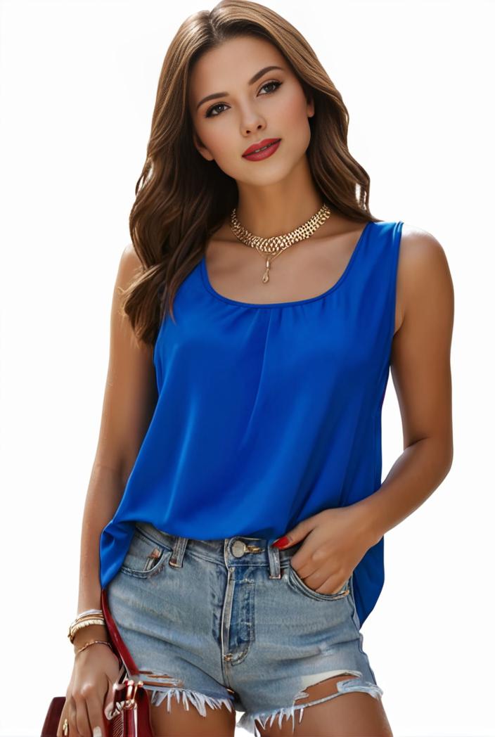plus size casual tank top women s plus solid square neck pleated medium stretch tank top 135554