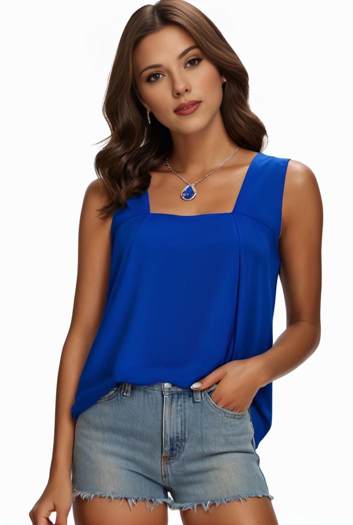 plus size casual tank top women s plus solid square neck pleated medium stretch tank top 135553