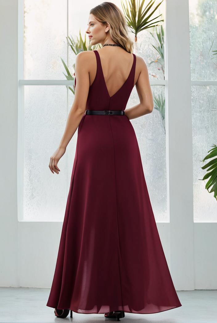 flowy chiffon one shoulder with three straps bridesmaid dress 122082