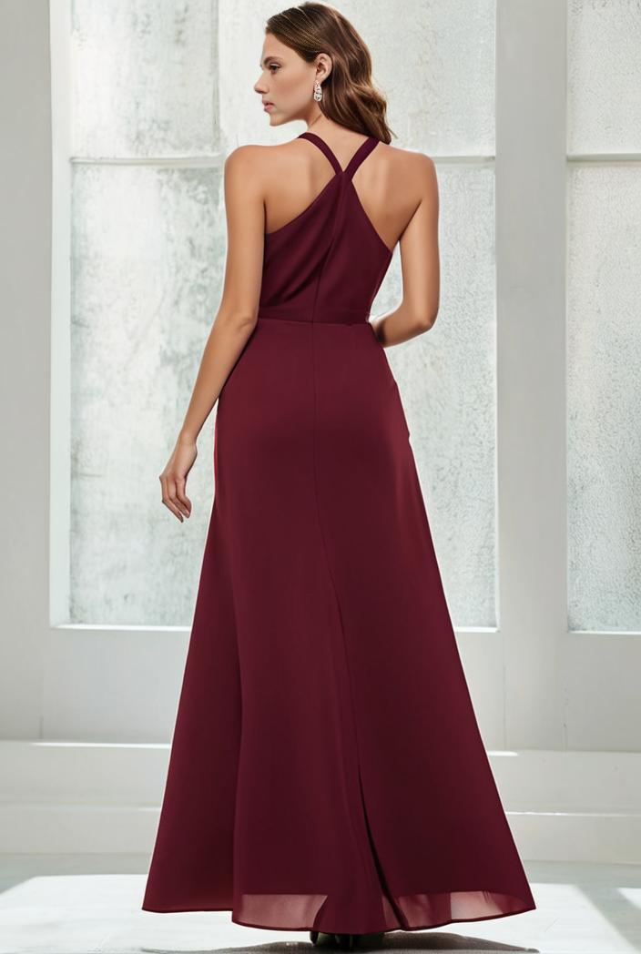 flowy chiffon one shoulder with three straps bridesmaid dress 122083