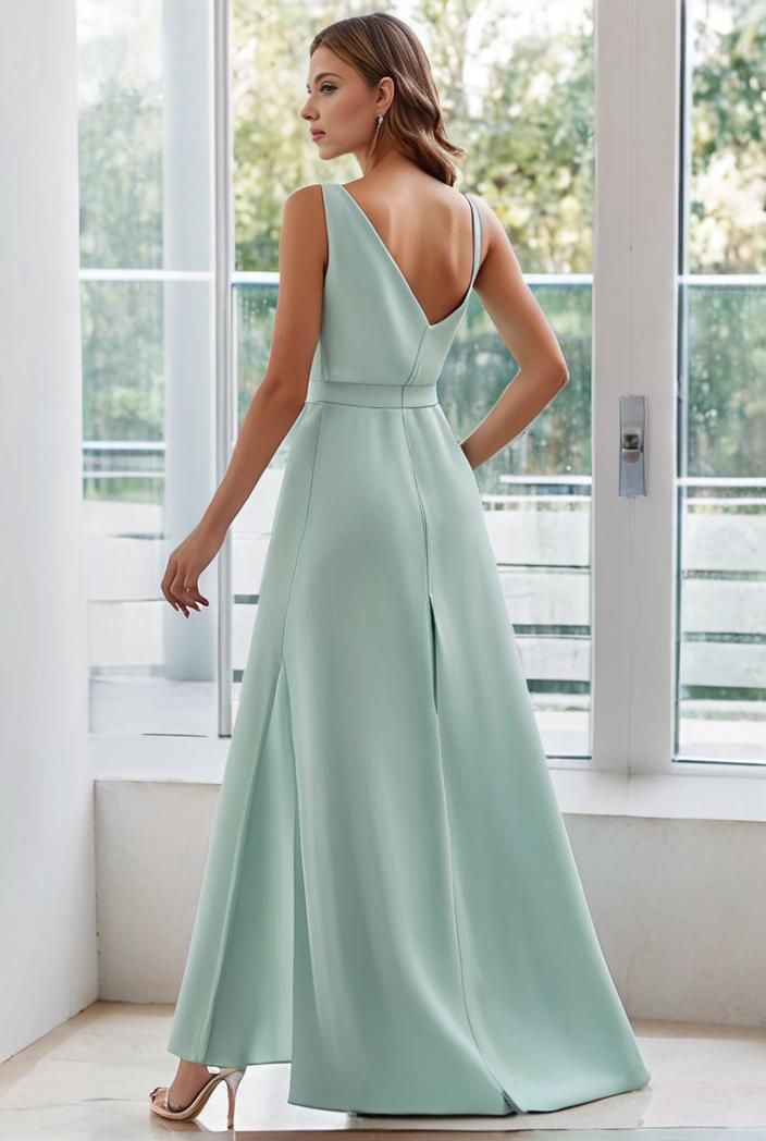 flowy chiffon one shoulder with three straps bridesmaid dress 122092