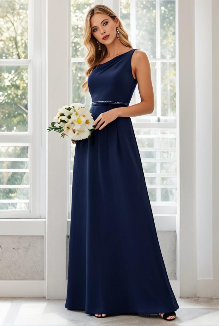 flowy chiffon one shoulder with three straps bridesmaid dress 122102