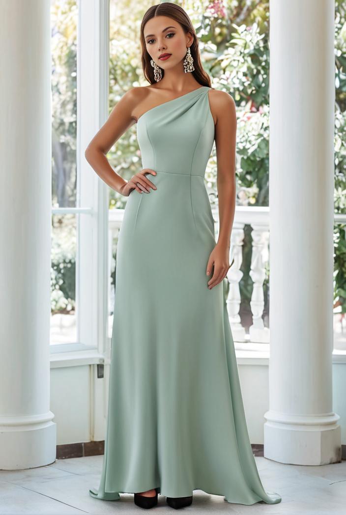 flowy chiffon one shoulder with three straps bridesmaid dress 122122