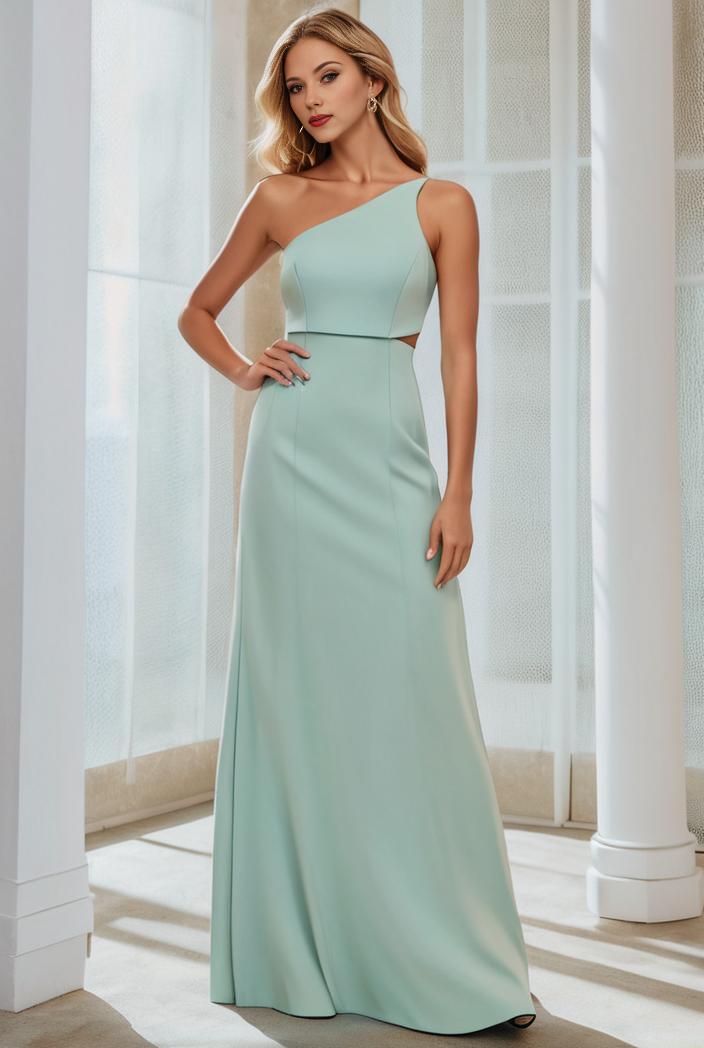flowy chiffon one shoulder with three straps bridesmaid dress 122127