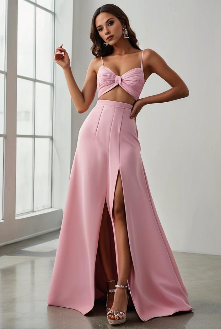pleated v neck spaghetti strap high slit bridesmaid dress 128132