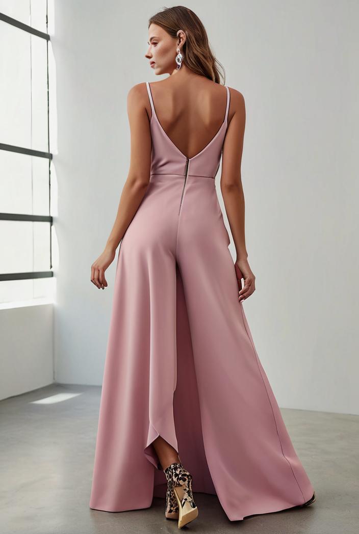 pleated v neck spaghetti strap high slit bridesmaid dress 128180