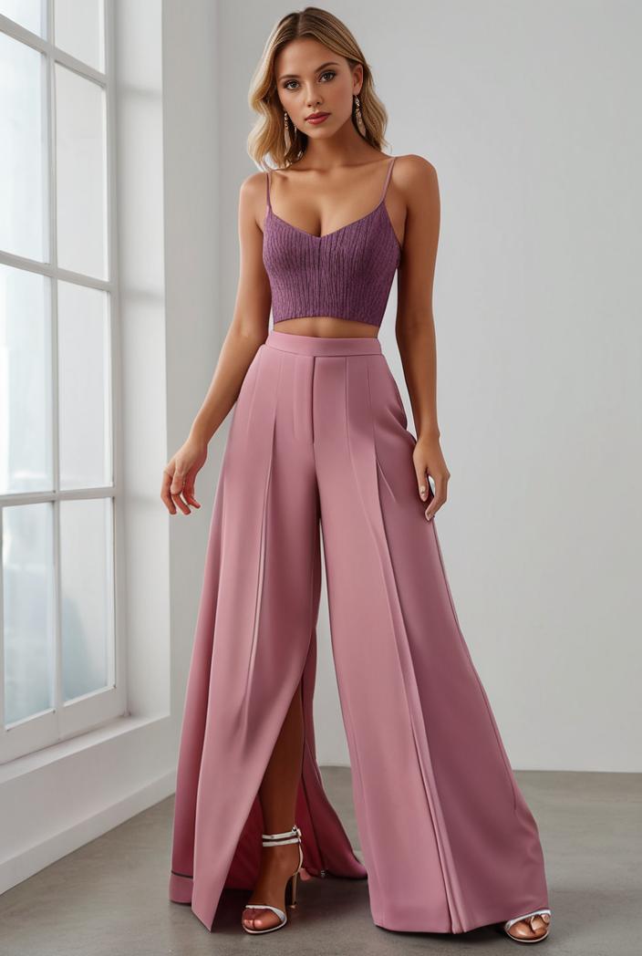 pleated v neck spaghetti strap high slit bridesmaid dress 128182