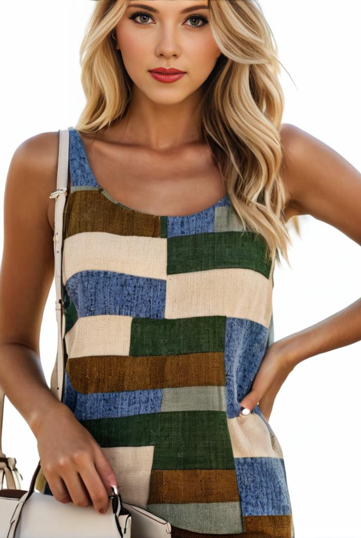 plus size casual tank top women s plus patchwork print medium stretch henley tank top 129071