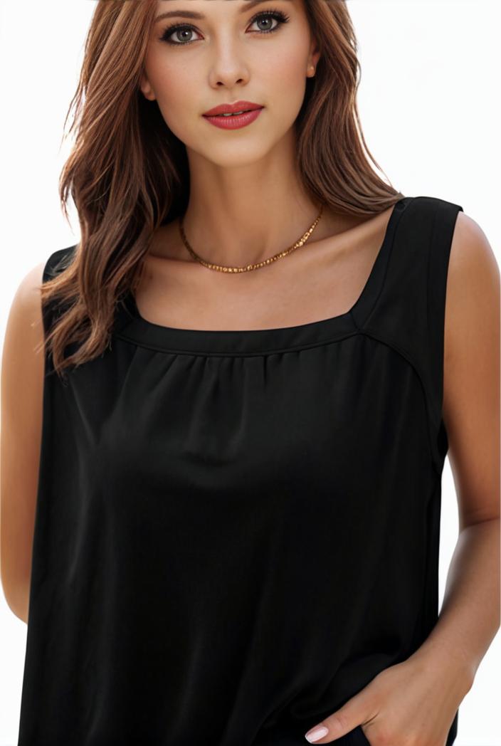 plus size casual tank top women s plus solid square neck slight stretch pleated tank top 129147