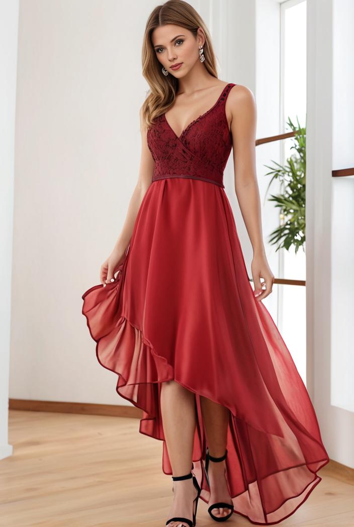 sleeveless v back tulle high low sequin appliques evening dresses 139907
