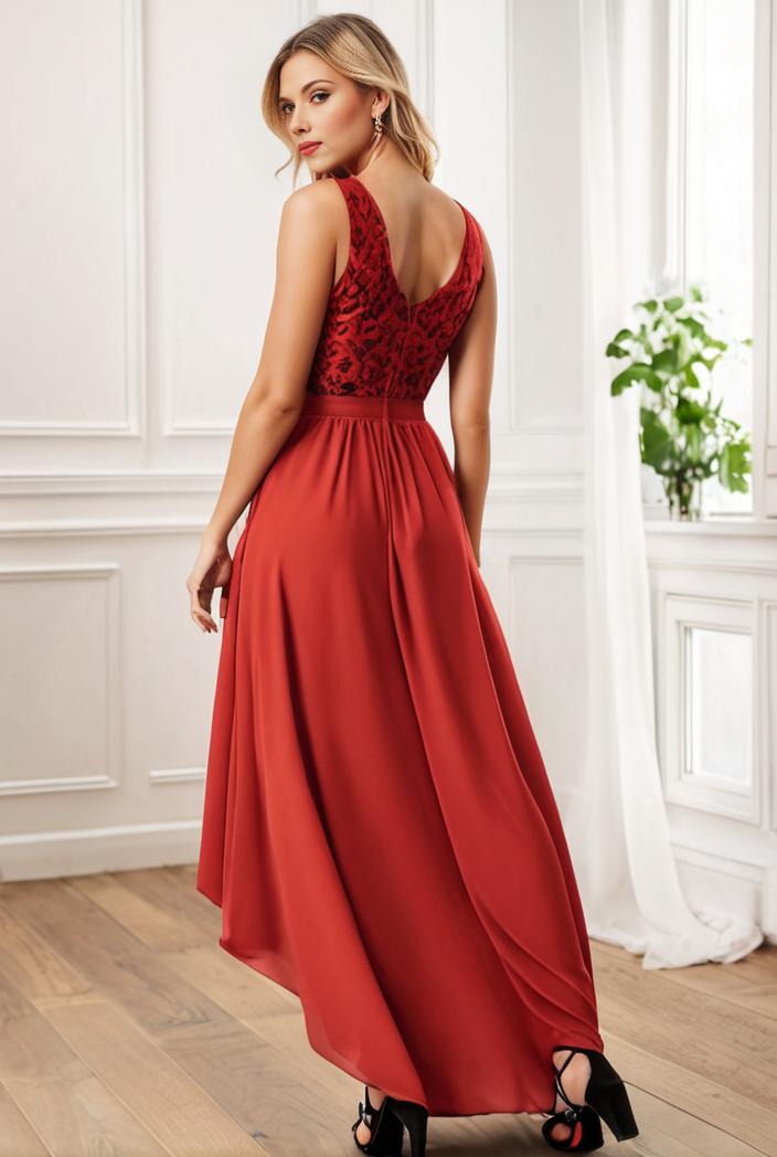 sleeveless v back tulle high low sequin appliques evening dresses 139984