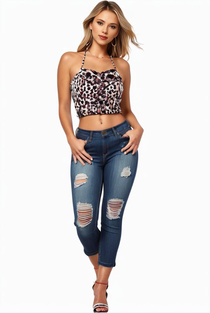 curvy high waist ripped raw hem cropped skinny denim jeans 113876