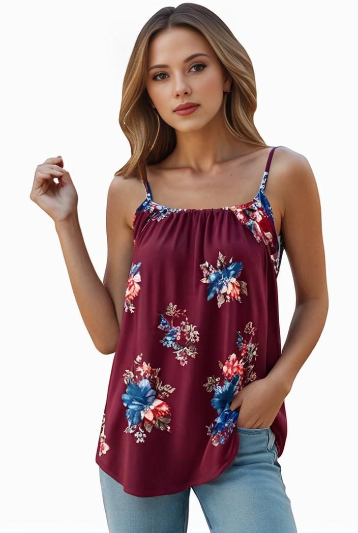 plus size boho tank top women s plus paisley print square neck medium stretch ruched tank top 128901