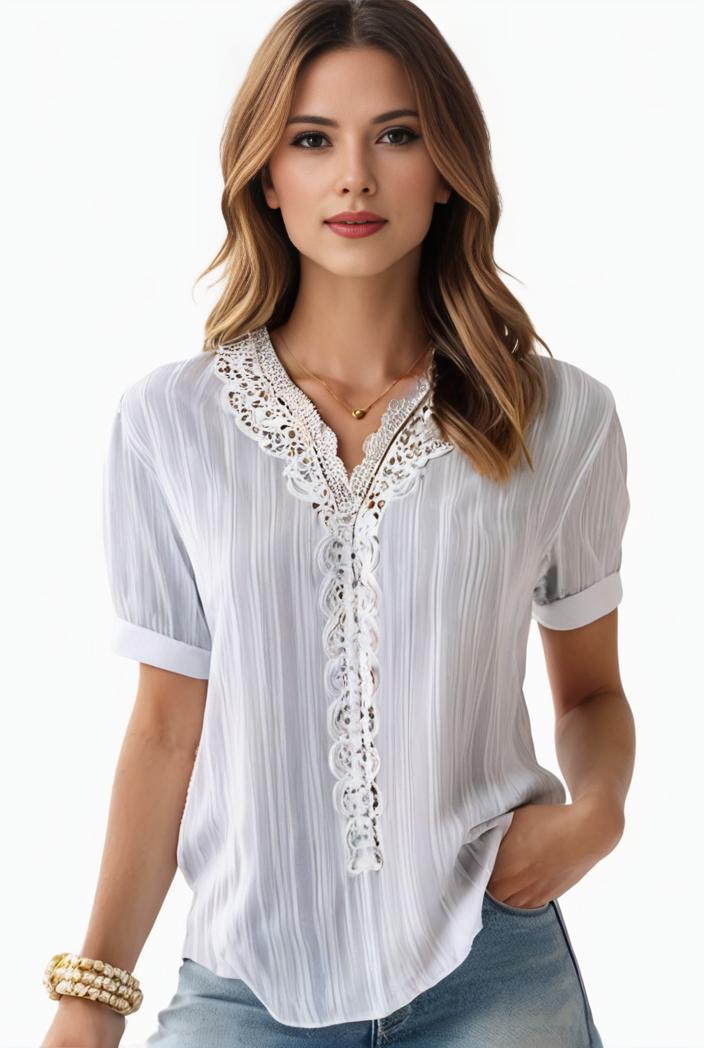 plus size elegant blouse women s plus solid contrast lace ribbed puff sleeve v neck shirt top 129900