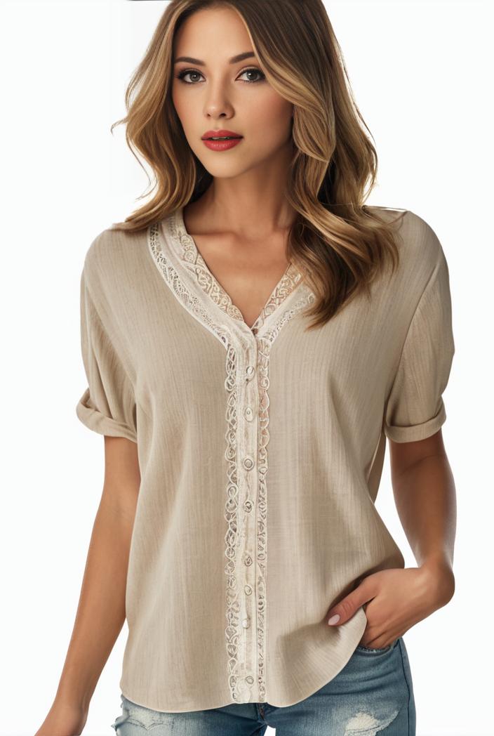 plus size elegant blouse women s plus solid contrast lace ribbed puff sleeve v neck shirt top 129937