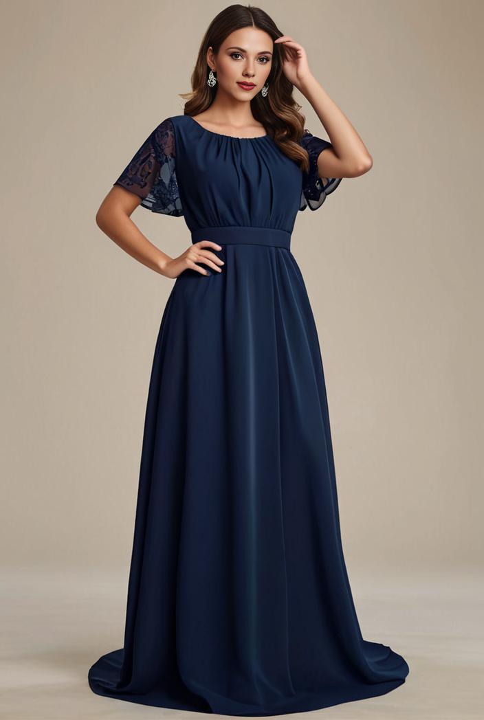 plus size simple chiffon pleated a line round neckline bridesmaid dress 133612