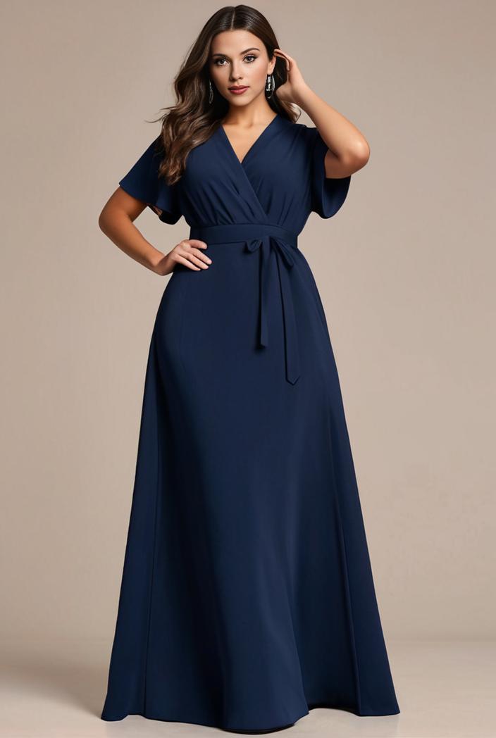 plus size simple chiffon pleated a line round neckline bridesmaid dress 133614