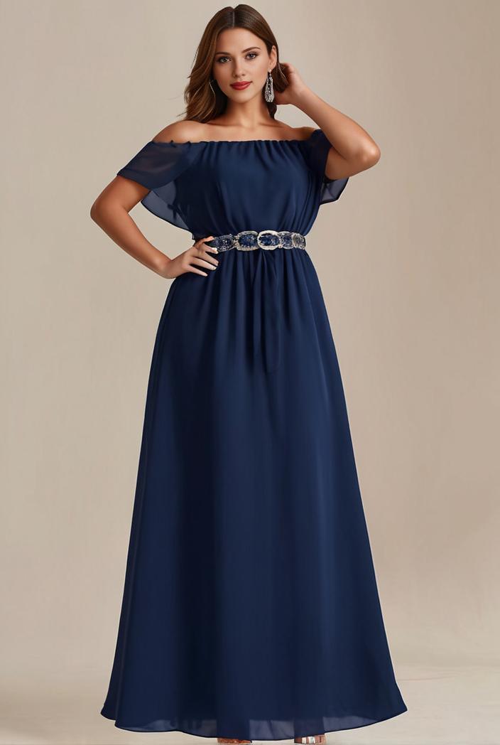 plus size simple chiffon pleated a line round neckline bridesmaid dress 133616