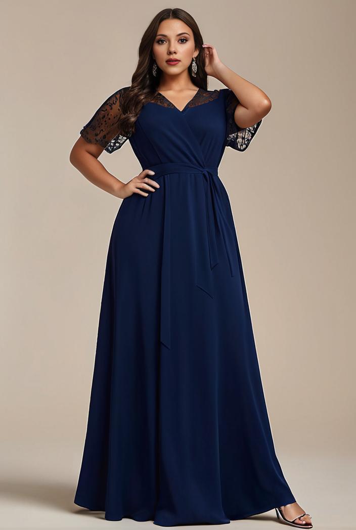 plus size simple chiffon pleated a line round neckline bridesmaid dress 133615