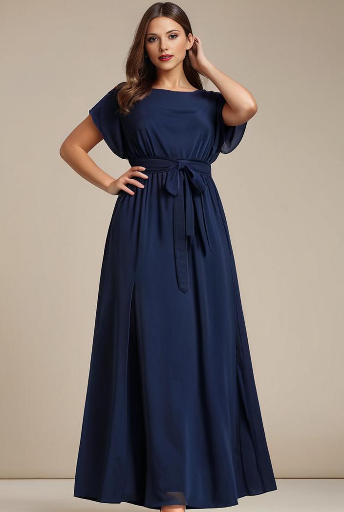 plus size simple chiffon pleated a line round neckline bridesmaid dress 133617