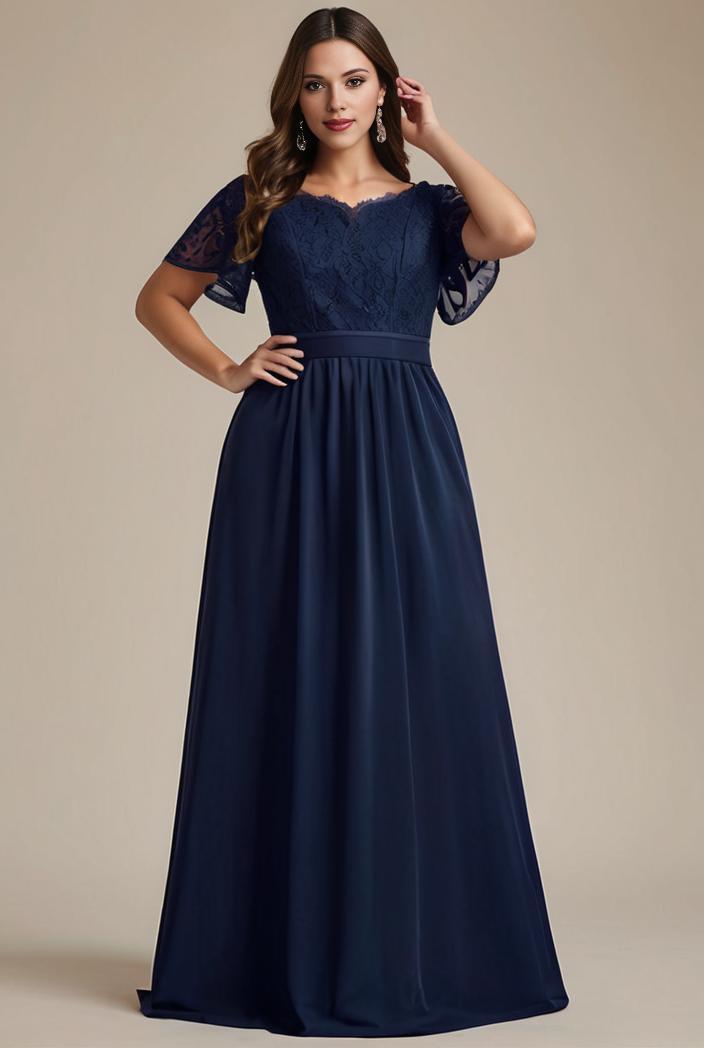 plus size simple chiffon pleated a line round neckline bridesmaid dress 133620