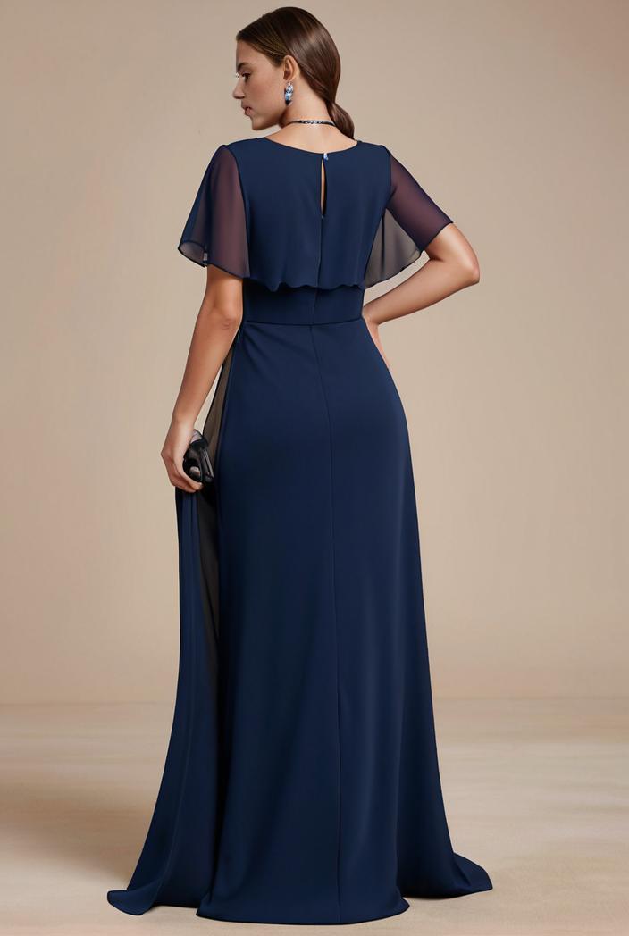 plus size simple chiffon pleated a line round neckline bridesmaid dress 133621