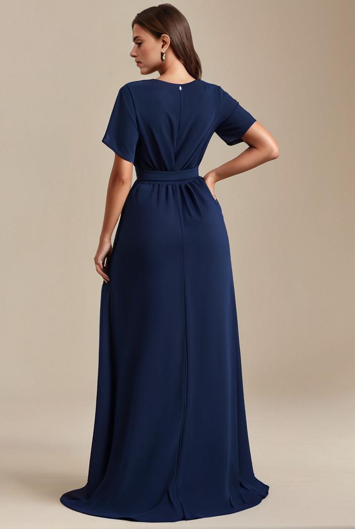 plus size simple chiffon pleated a line round neckline bridesmaid dress 133622