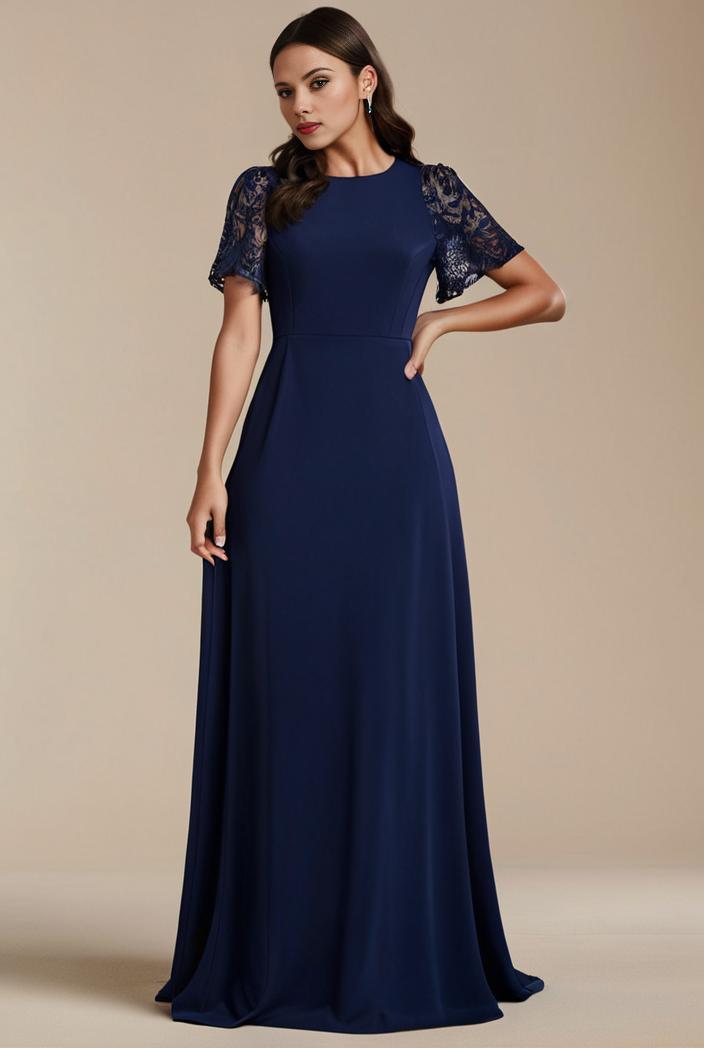 plus size simple chiffon pleated a line round neckline bridesmaid dress 133623