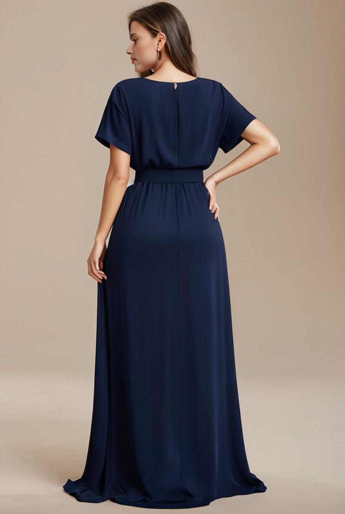 plus size simple chiffon pleated a line round neckline bridesmaid dress 133625