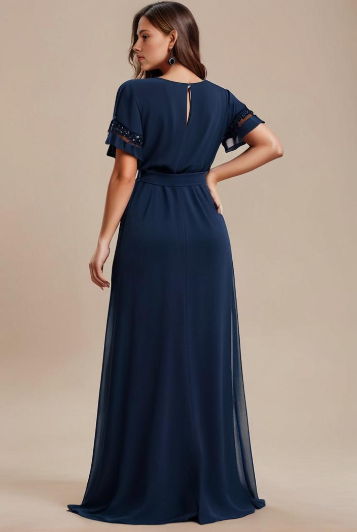 plus size simple chiffon pleated a line round neckline bridesmaid dress 133626