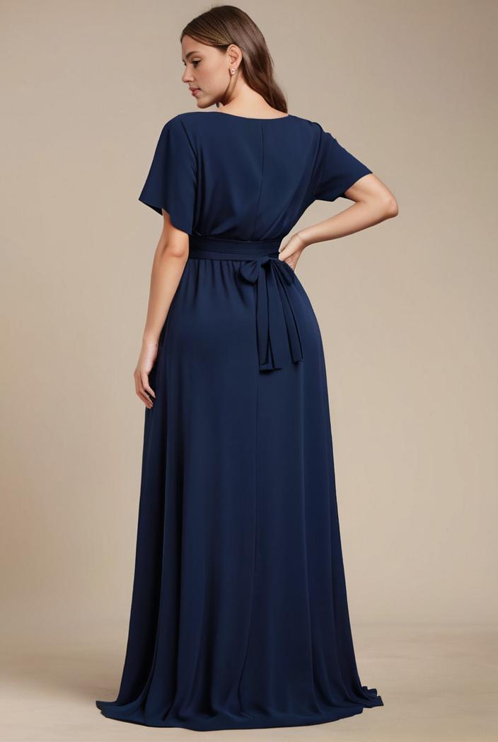 plus size simple chiffon pleated a line round neckline bridesmaid dress 133627