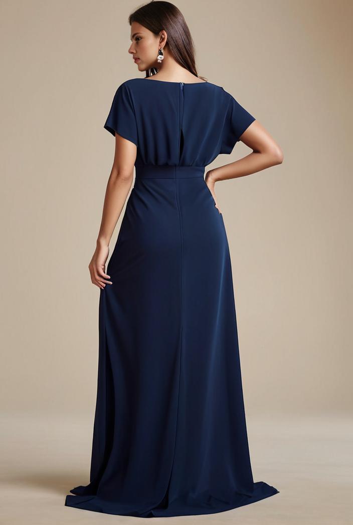 plus size simple chiffon pleated a line round neckline bridesmaid dress 133628