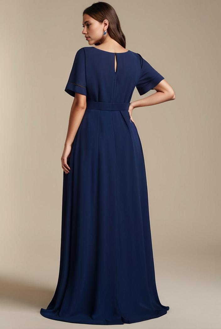plus size simple chiffon pleated a line round neckline bridesmaid dress 133629