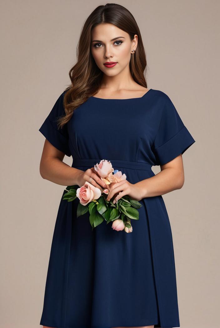 plus size simple chiffon pleated a line round neckline bridesmaid dress 133630