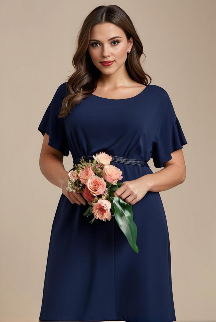 plus size simple chiffon pleated a line round neckline bridesmaid dress 133631