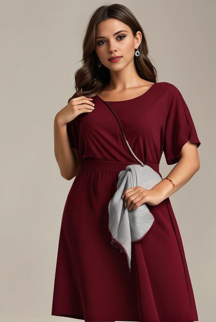 plus size simple chiffon pleated a line round neckline bridesmaid dress 133639