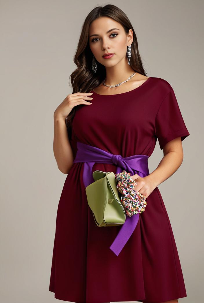 plus size simple chiffon pleated a line round neckline bridesmaid dress 133641