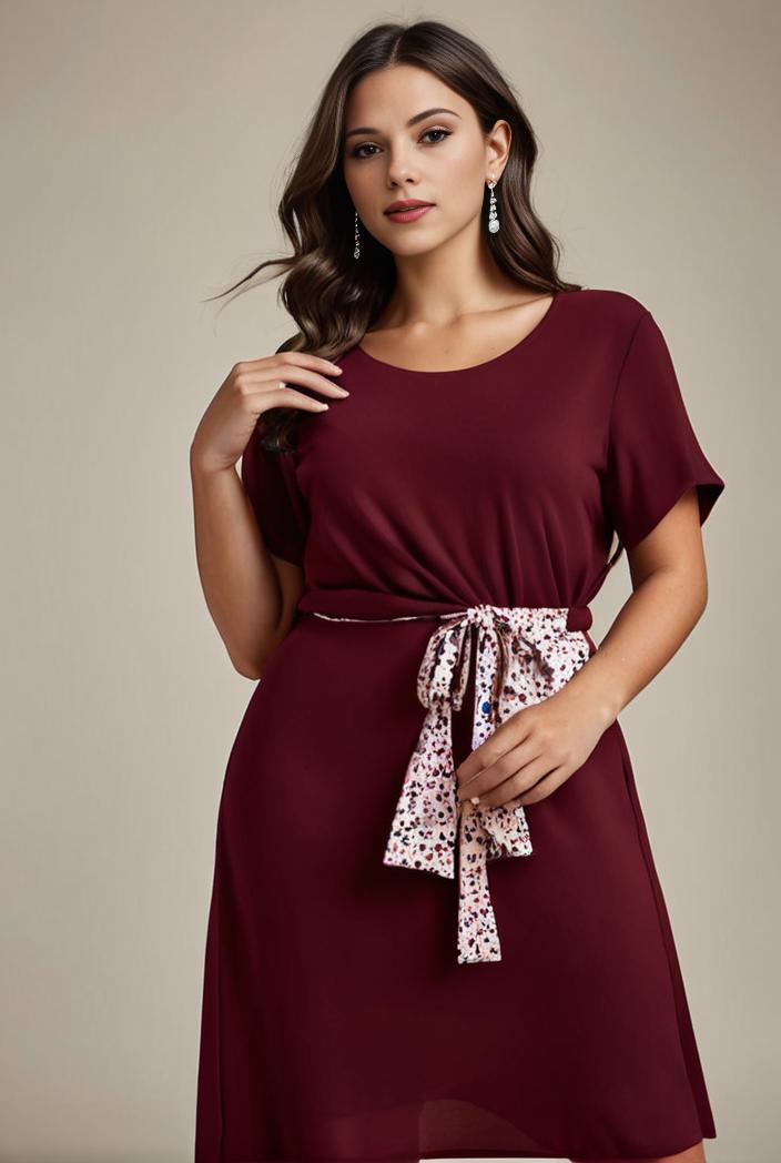 plus size simple chiffon pleated a line round neckline bridesmaid dress 133642