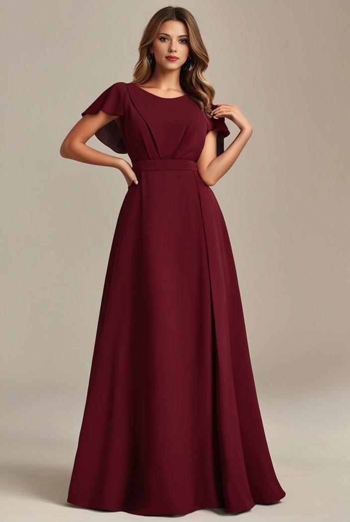 plus size simple chiffon pleated a line round neckline bridesmaid dress 133645