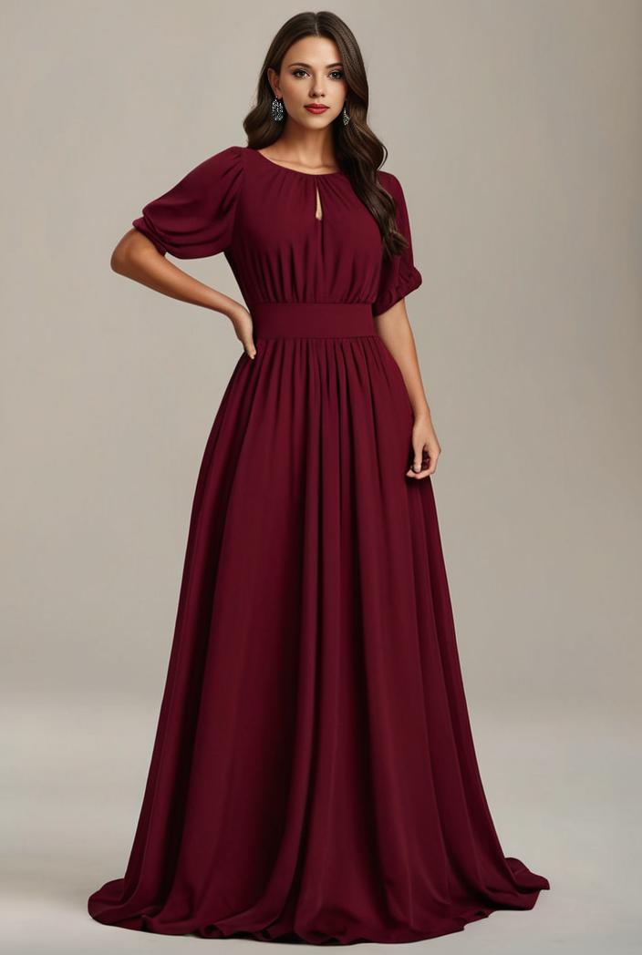 plus size simple chiffon pleated a line round neckline bridesmaid dress 133650