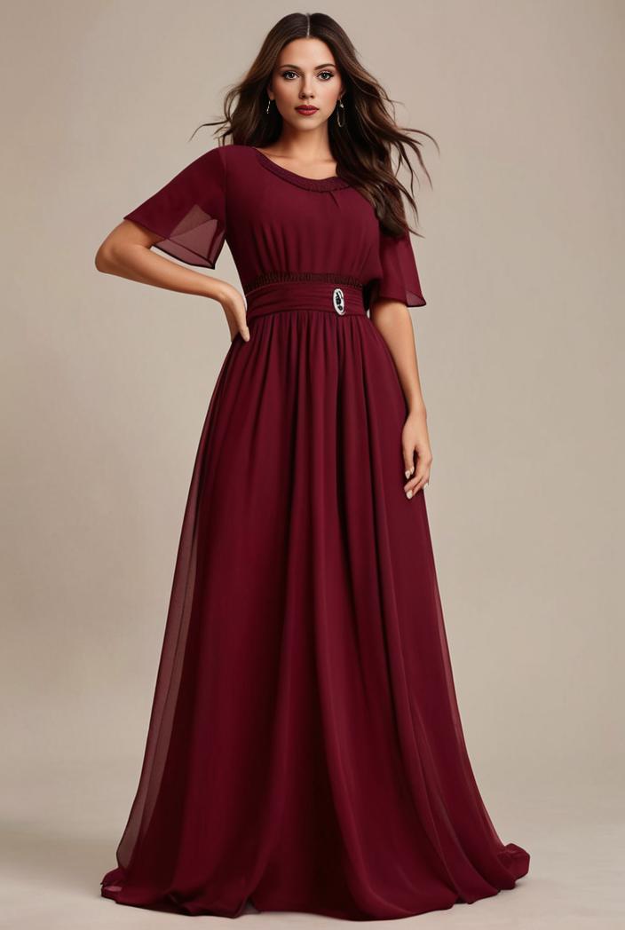 plus size simple chiffon pleated a line round neckline bridesmaid dress 133652