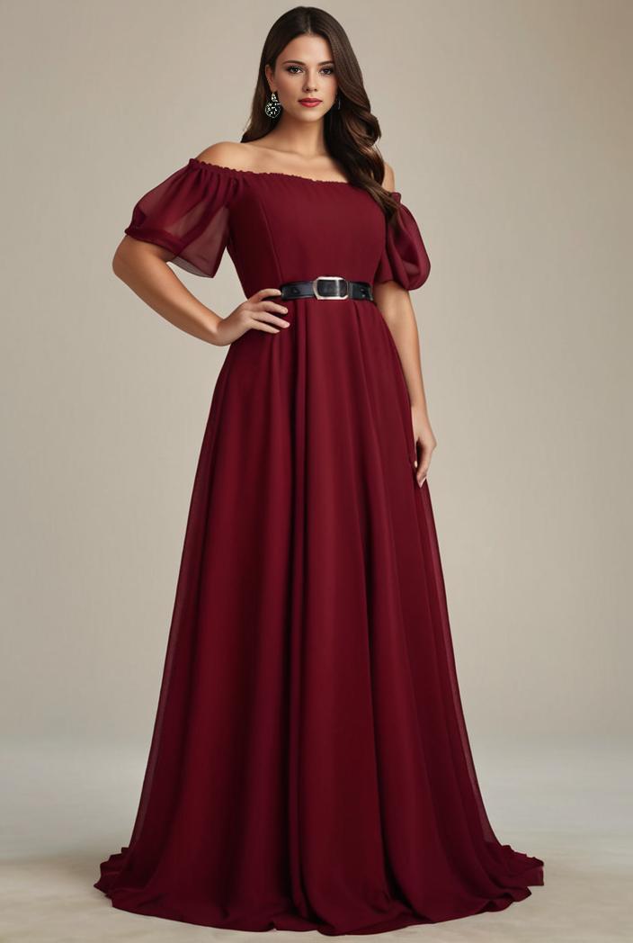 plus size simple chiffon pleated a line round neckline bridesmaid dress 133651