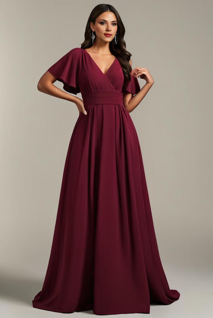 plus size simple chiffon pleated a line round neckline bridesmaid dress 133656