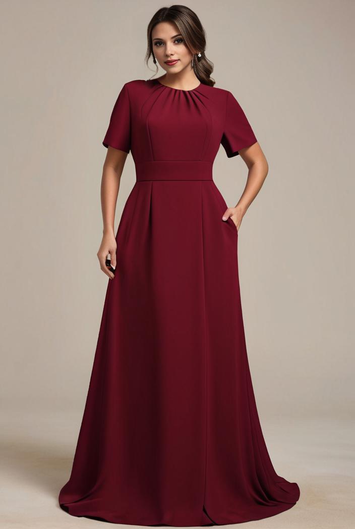 plus size simple chiffon pleated a line round neckline bridesmaid dress 133653