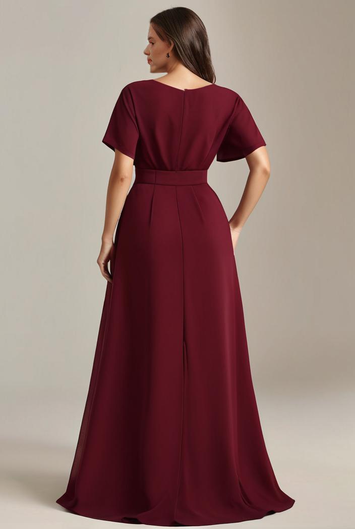 plus size simple chiffon pleated a line round neckline bridesmaid dress 133654