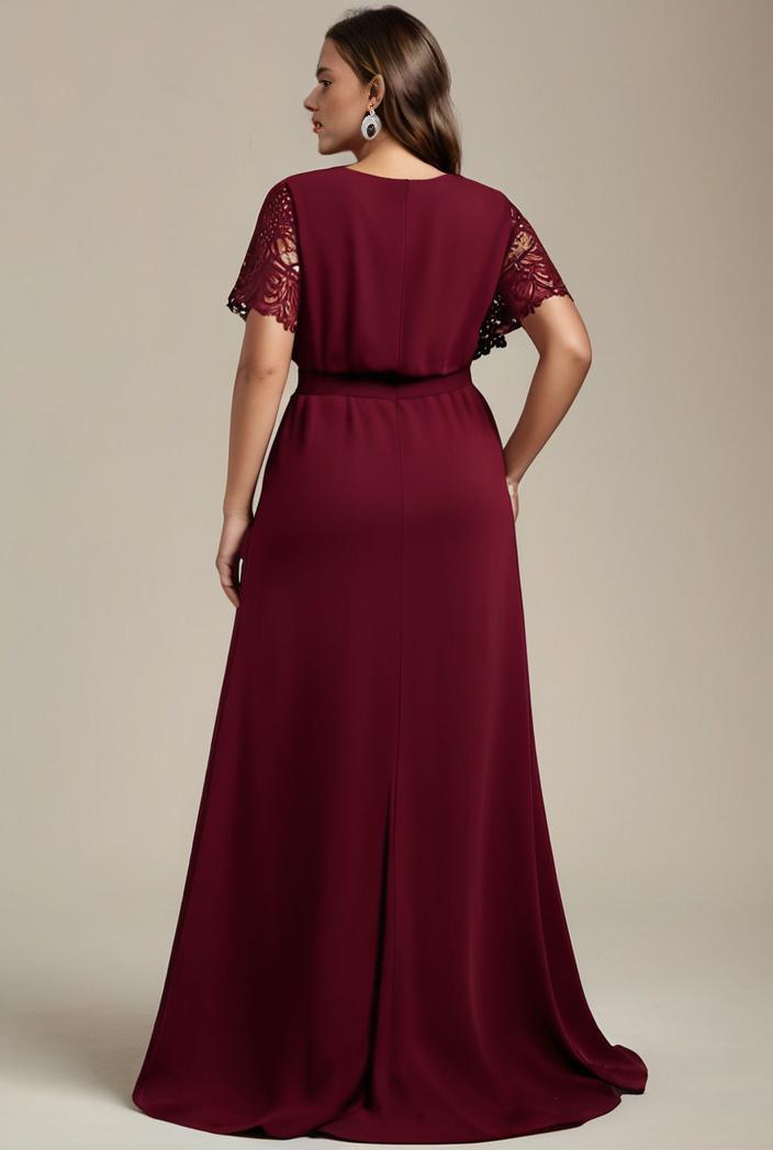 plus size simple chiffon pleated a line round neckline bridesmaid dress 133655
