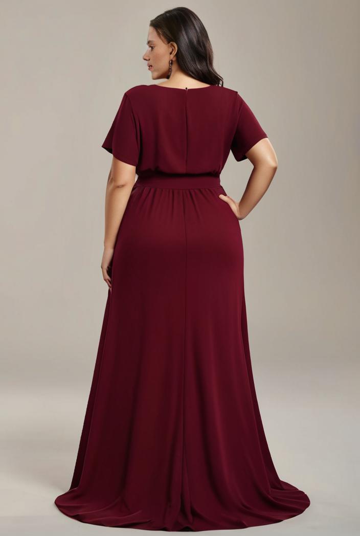 plus size simple chiffon pleated a line round neckline bridesmaid dress 133657